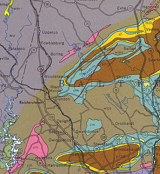 Baltimore County Geologic Map Central West (1968)